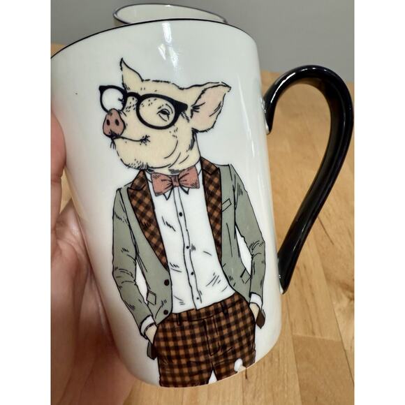 Signature Housewares Mug Set French Bulldog Pig Animal Art Stoneware Coffee Tea - Picture 4 of 4